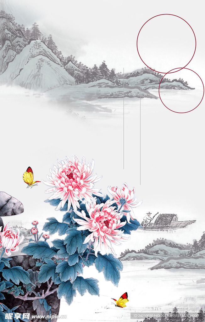 电商水墨花朵背景