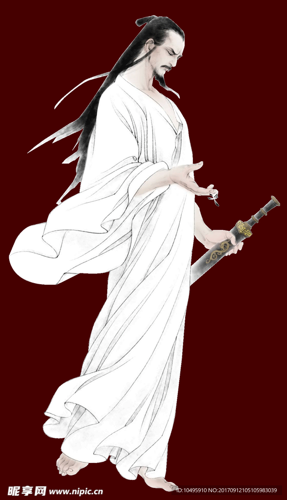 屈原古代白衣男子透明图层.ti