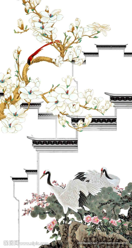 中式花鸟背景墙