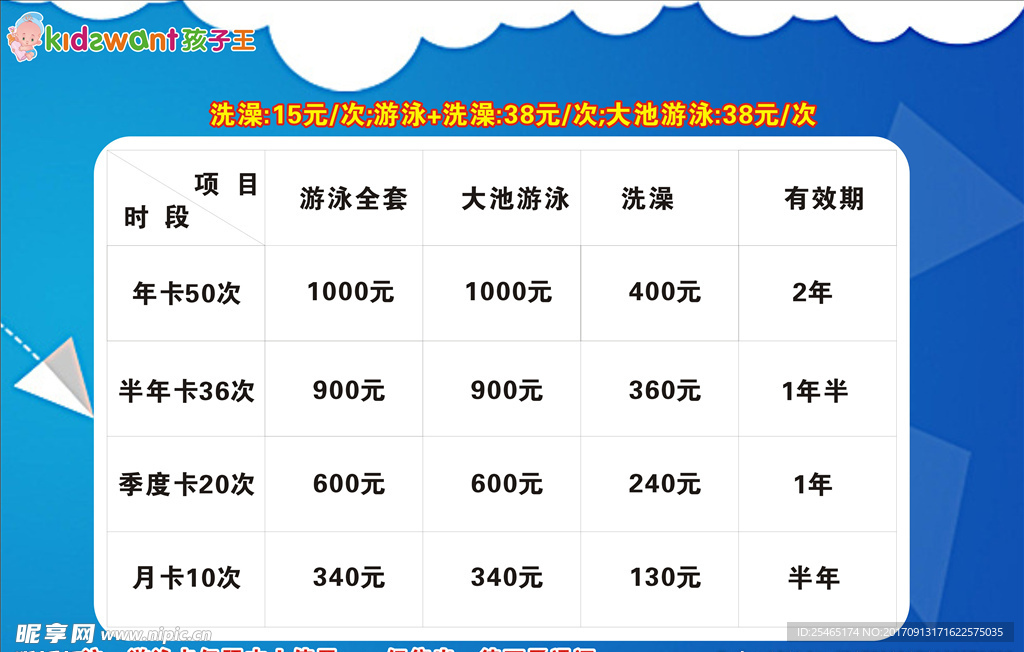 婴儿游泳卡  宝宝游泳卡表格