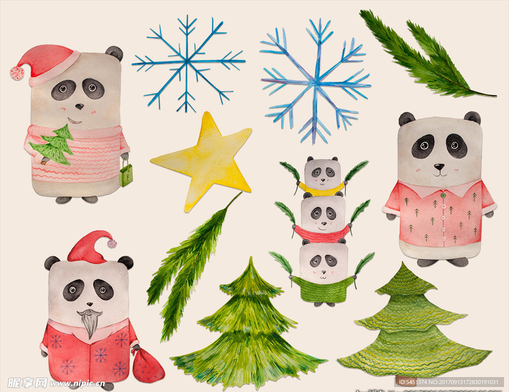 剪纸熊猫圣诞树