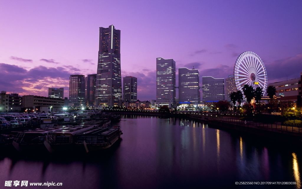 城市紫色夜景