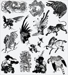 黑白素描中国传统动物