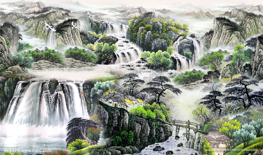 国画山水电视背景墙