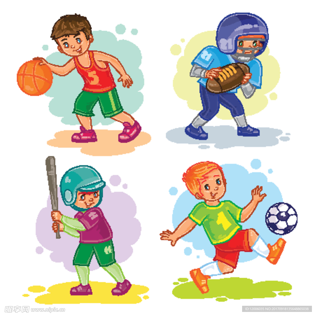 可爱卡通男孩打球运动矢量素材