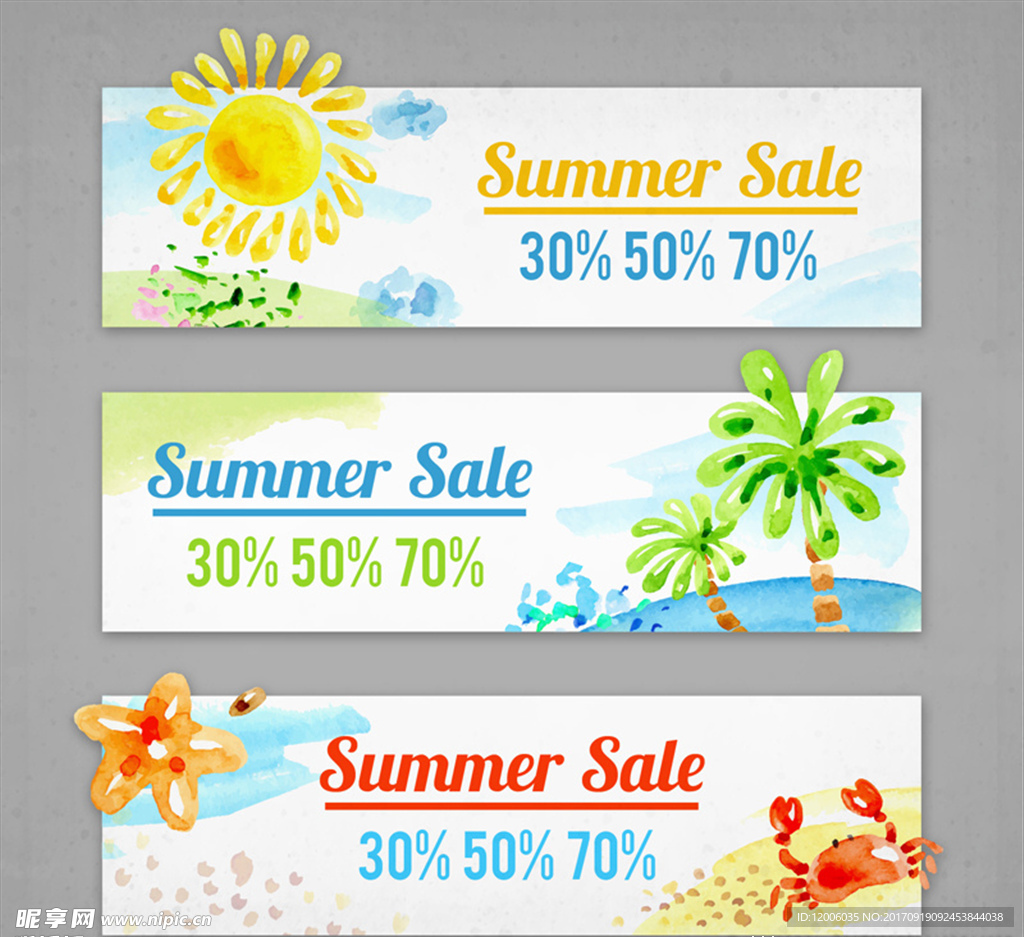 3款水彩绘夏季促销banner