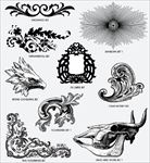 矢量素描铁艺花纹与动物