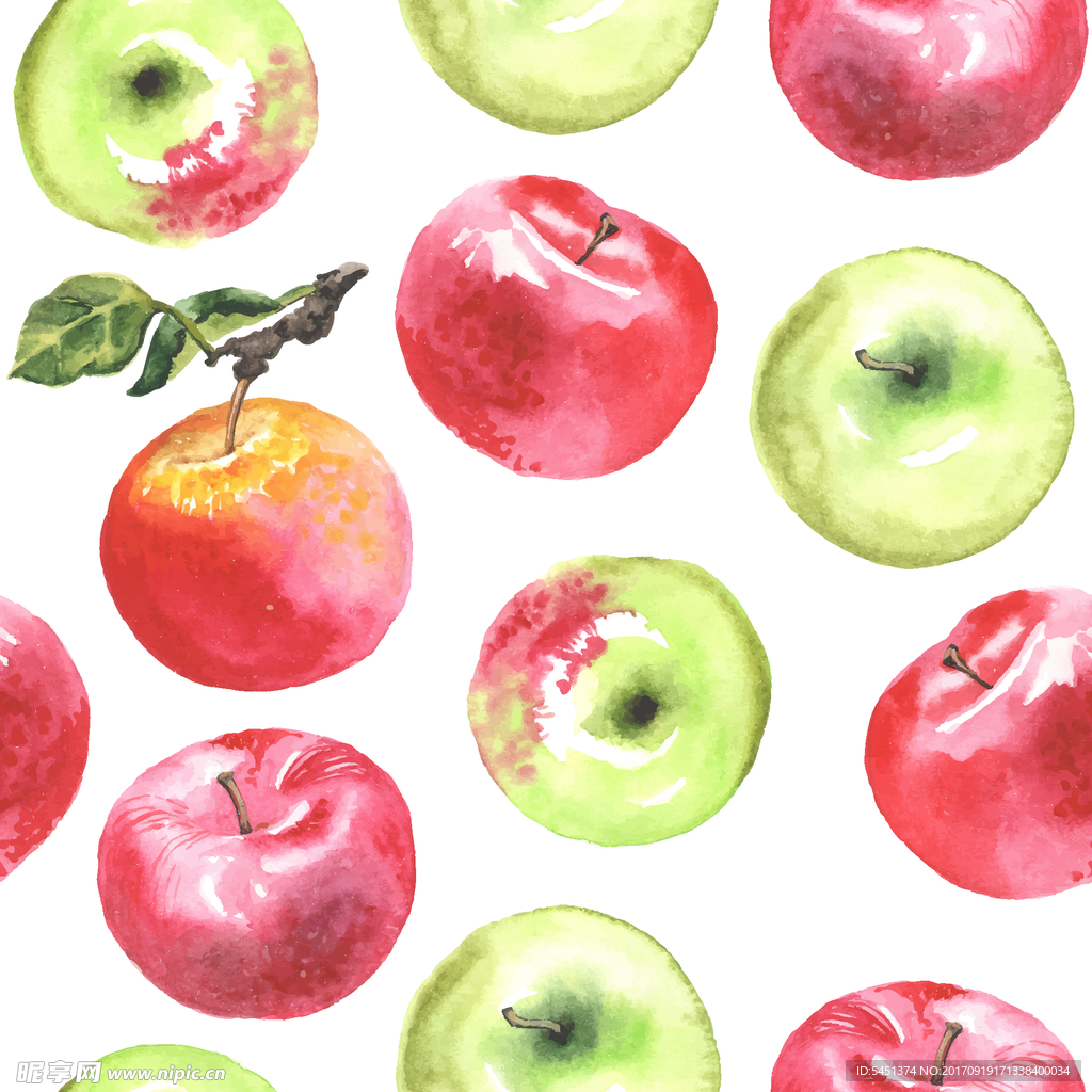 可爱水彩手绘苹果图案