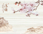 清雅玉兰花鸟彩雕背景墙花鸟山水