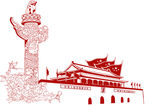 红色剪纸建筑