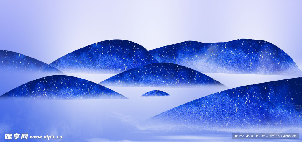 原创蓝色山水水彩背景