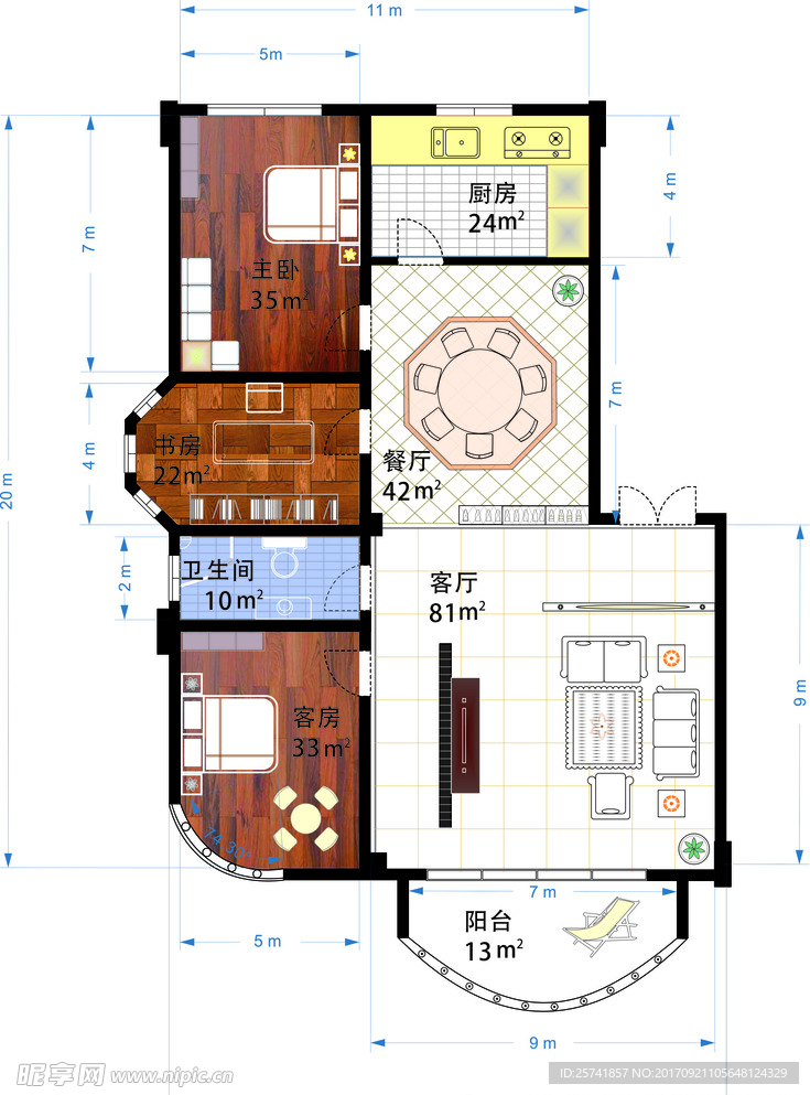 原创矢量大户型平面图