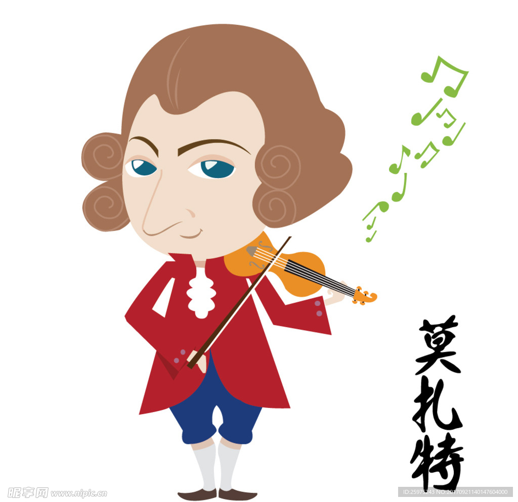 卡通Q版音乐家莫扎特小提琴演奏