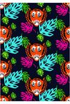 手绘老虎头树叶四方连续底纹
