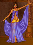 在古埃及宫殿中穿着紫色纱裙跳舞