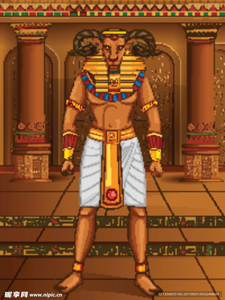 站在古埃及宫殿中的山羊形象