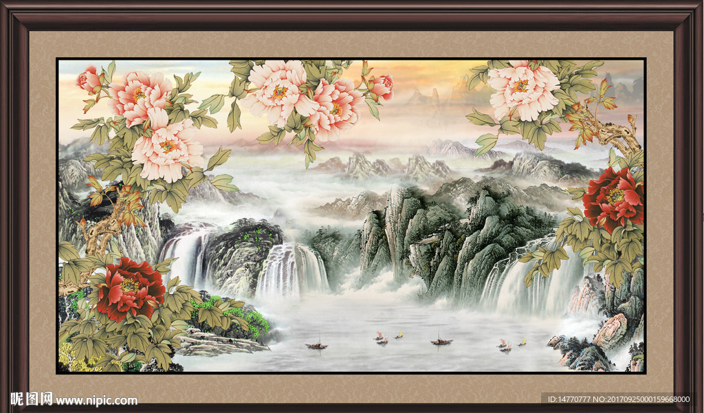 国画山水 牡丹