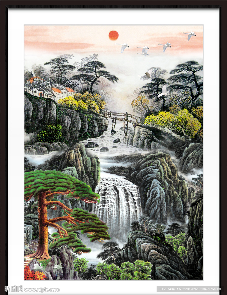 国画山水迎客松
