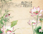新中式荷花山水背景装饰画