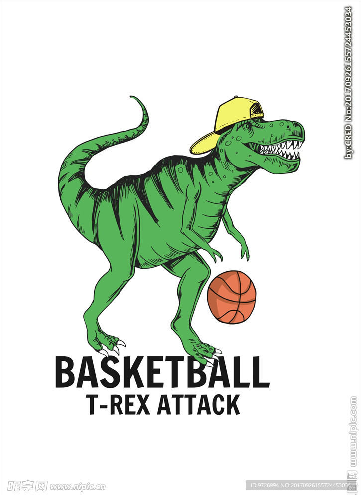 手绘恐龙打篮球矢量图下载