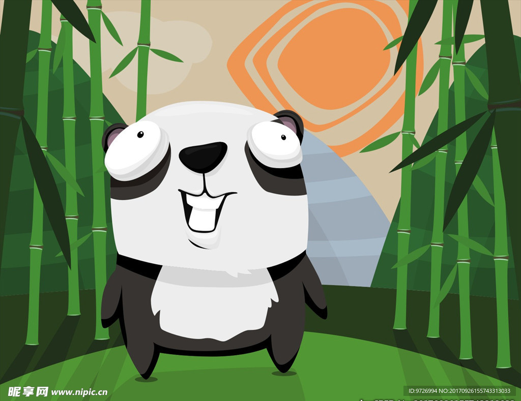卡通大熊猫竹林矢量图下载