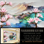 浮雕花枝油画电视背景墙