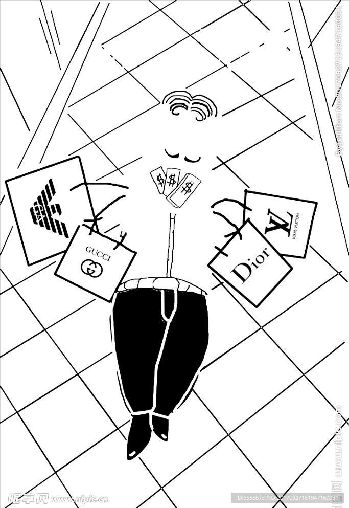 宝宝黑白线条插画