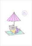 卡通猫遮阳伞度假矢量图下载