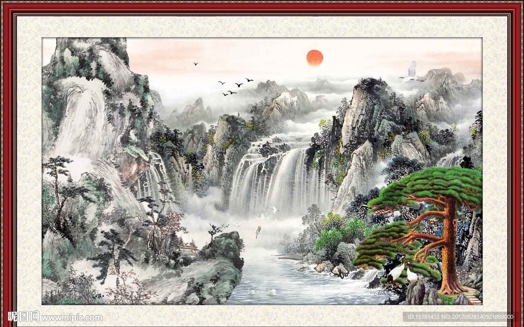 国画山水迎客松