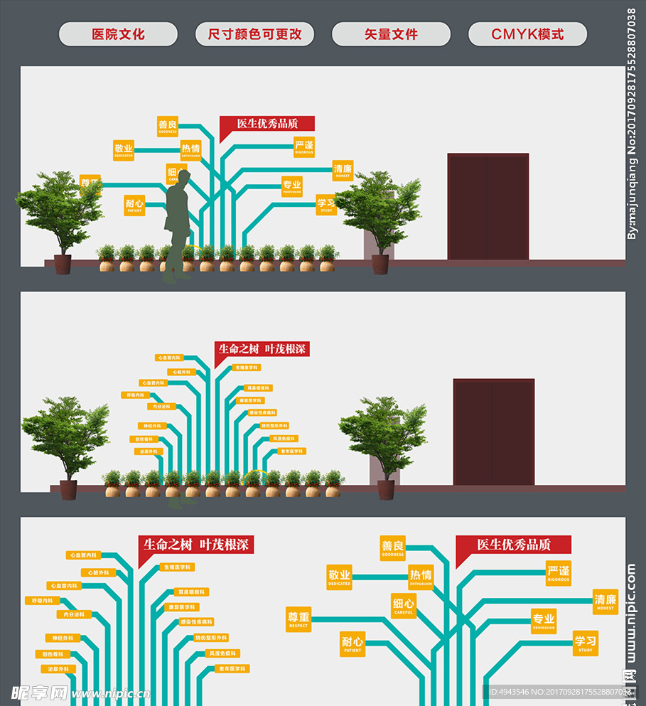 医院医生优秀品质树文化墙平面图