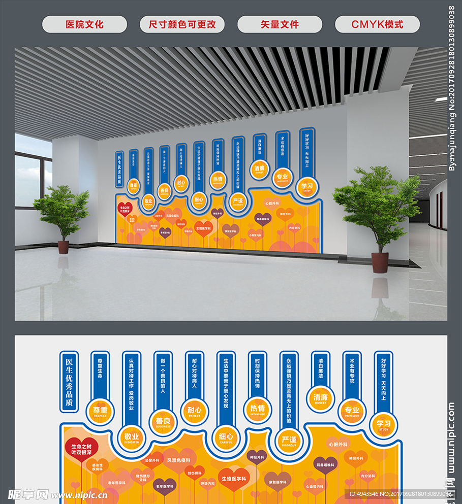 医院优秀品质文化墙平面图