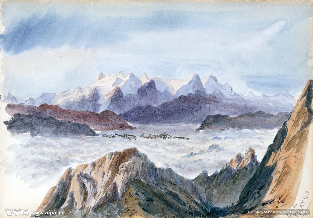山水水彩画