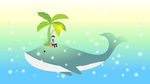 卡通背景梦幻读书鲸鱼椰子树