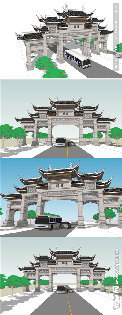 侗族元素五跨牌坊