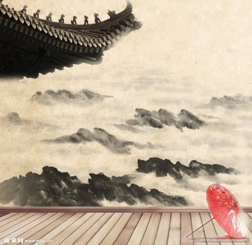 山水画复古背景主图