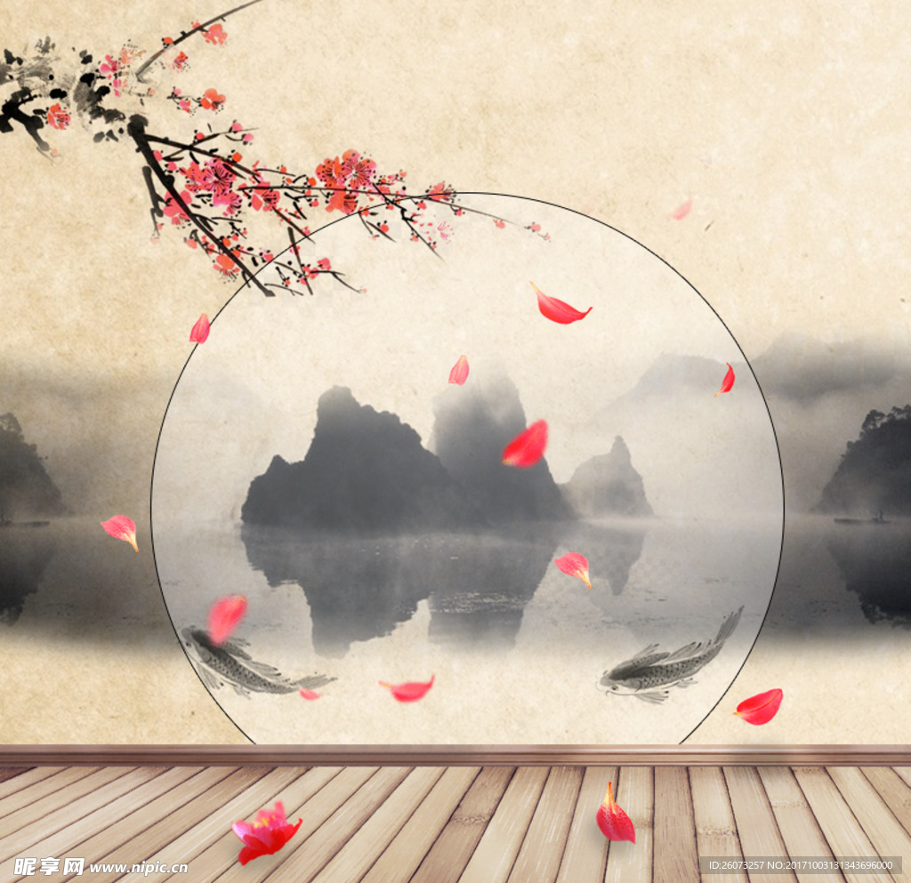 复古梅花洒落背景素材