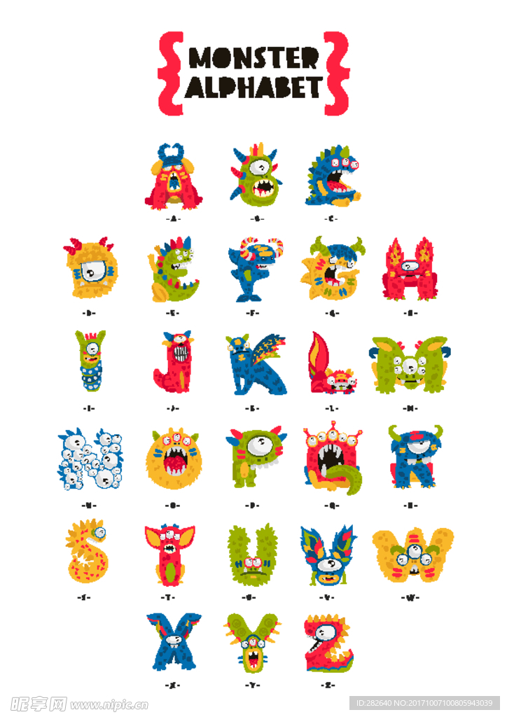怪兽字母矢量