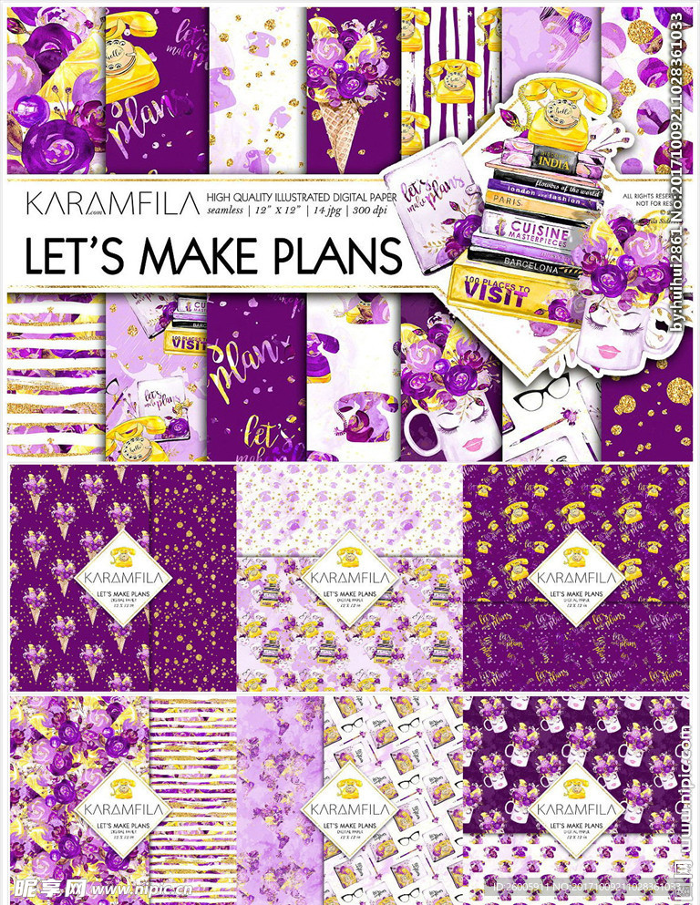 紫色水彩画印花背景