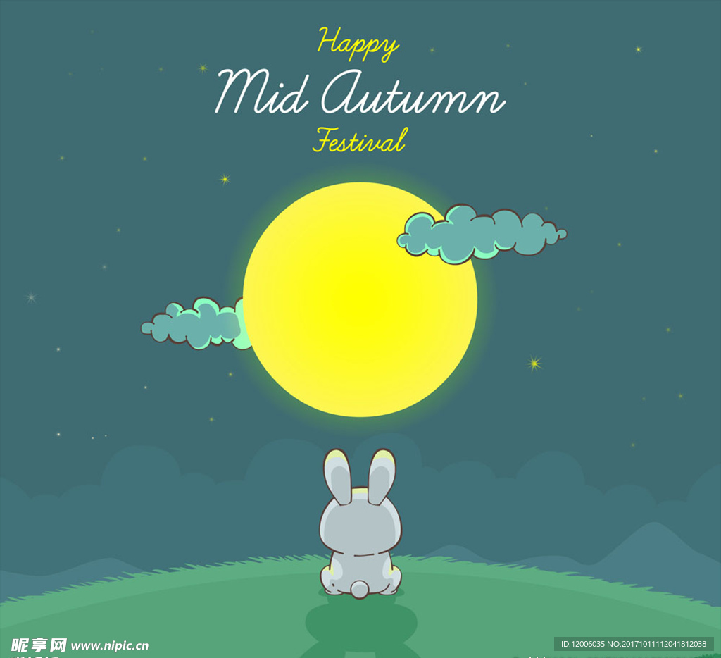 可爱中秋节望月的兔子矢量图
