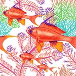 手绘鱼水草四方连续底纹