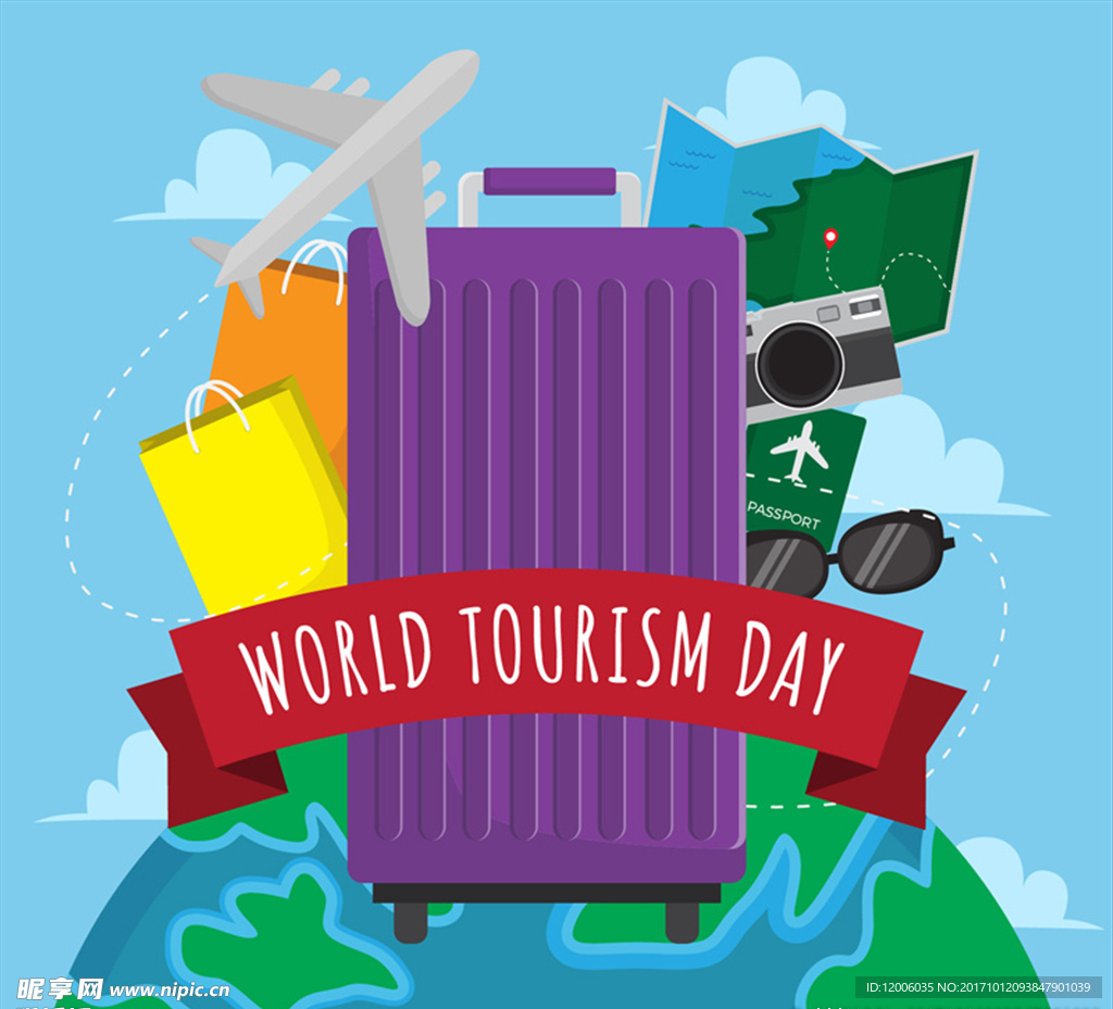 创意世界旅游日旅游用品矢量图