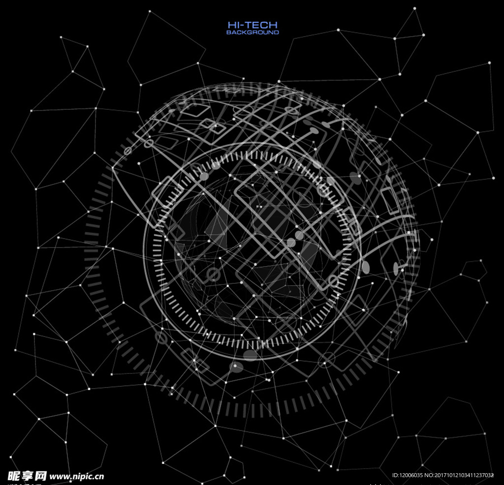 抽象多边形空间黑色背景与连接点