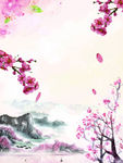 中式古风水墨桃花林桃花海报