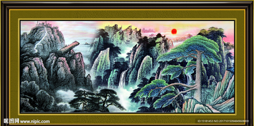 国画迎客松