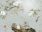 手绘花鸟图美式电视背景墙