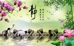 荷花电视背景墙
