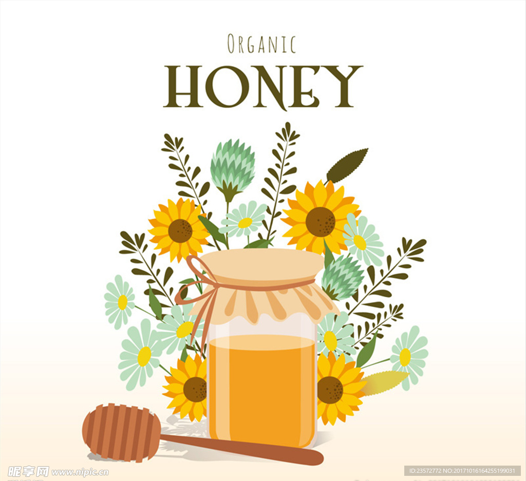 花卉和瓶装蜂蜜矢量素材