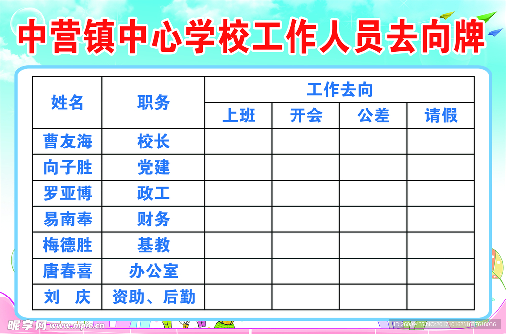 学校去向牌