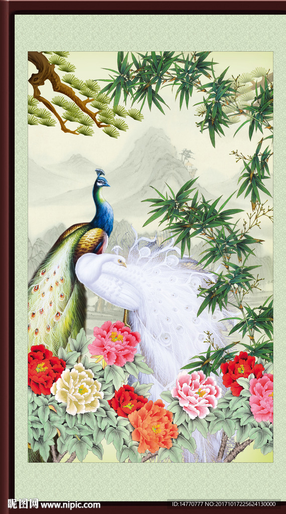 花开富贵孔雀图
