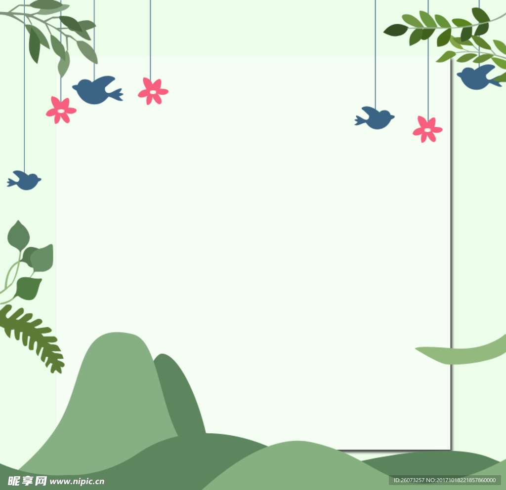 矢量图山水小鸟树叶素材